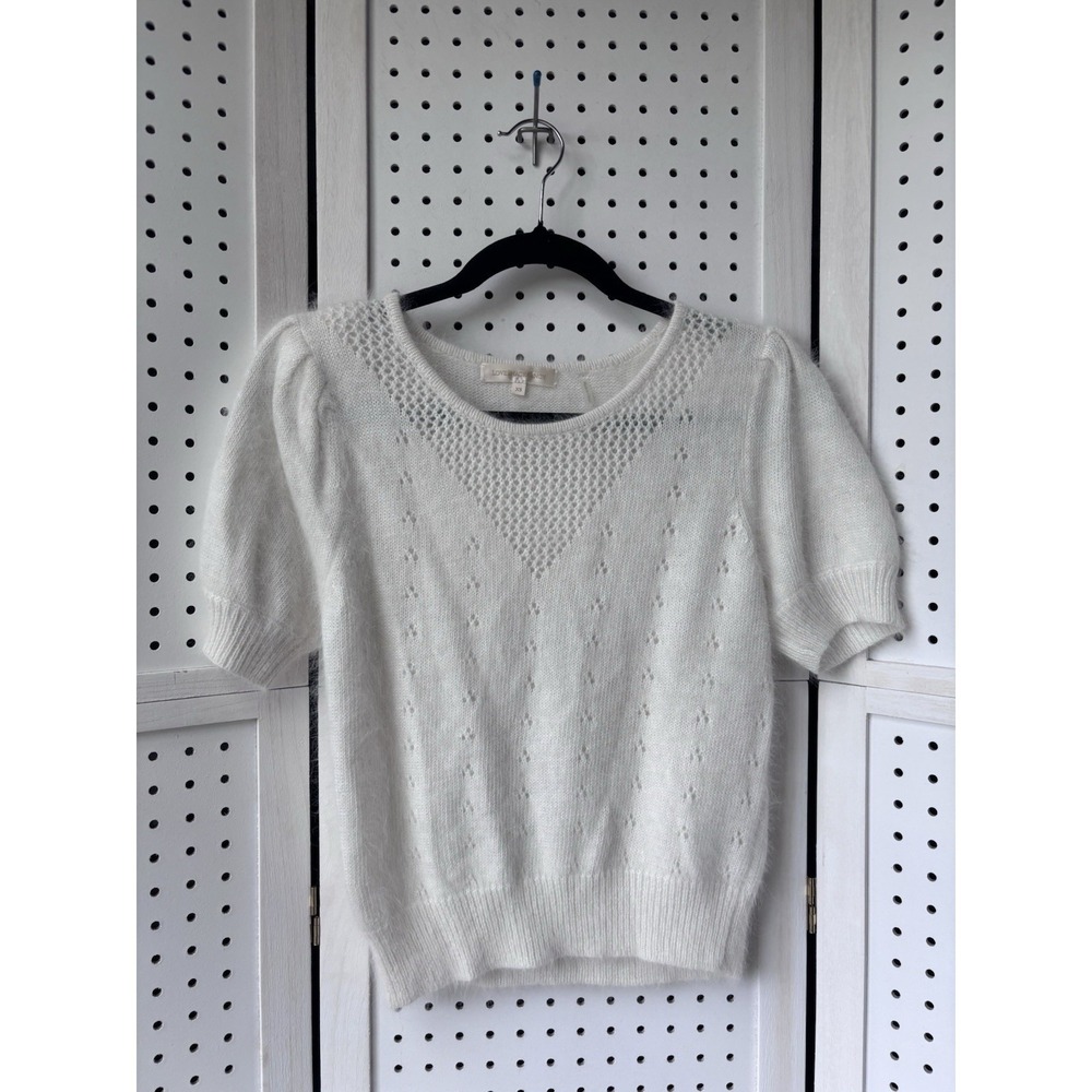 Love Shack Fancy Women's XS Short SLV Puff Angora Blend Ivory Cream Sweater